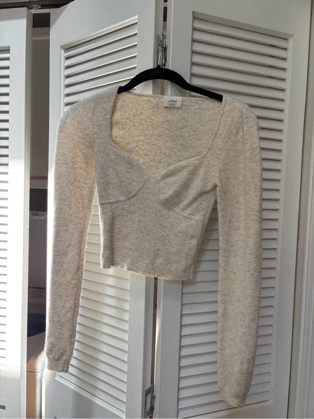 Wilfred Cream Heathered Long-Sleeve Scoop Crop Top